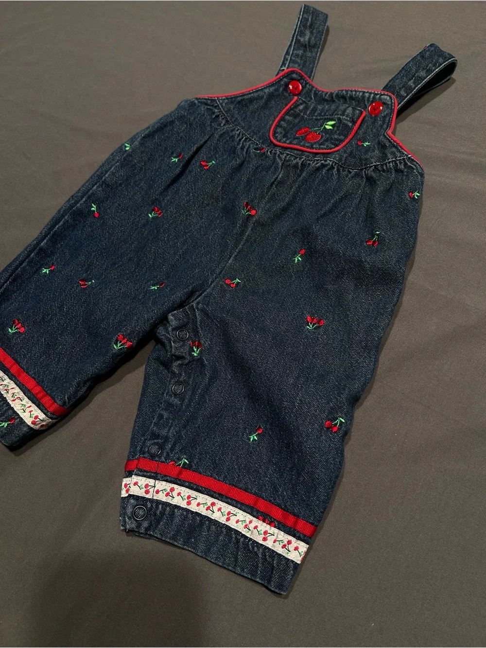 Y2K Gymboree Embroidered Cherry Denim Overalls